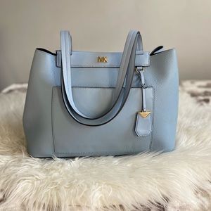 Brand New Authentic Michael Kors Meredith Pale Blue East West Bonded Tote Bag!